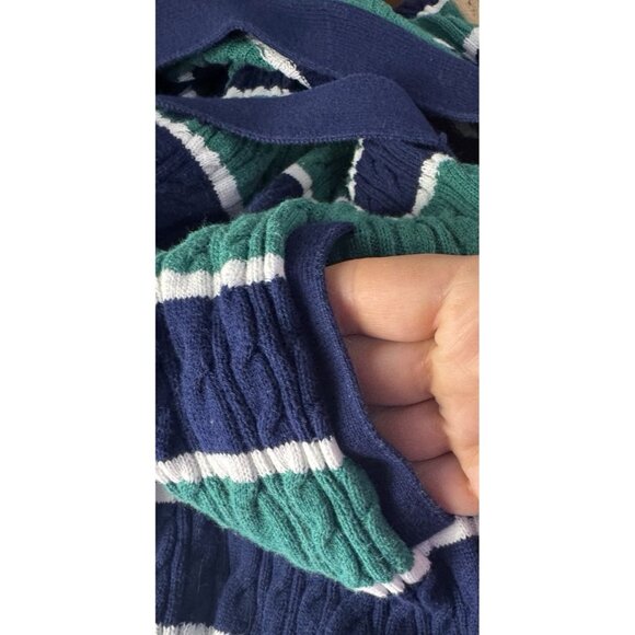 Lands End Women Small Cableknit Cardigan Stripe Academia Preppy Coastal Nautical - Picture 2 of 5